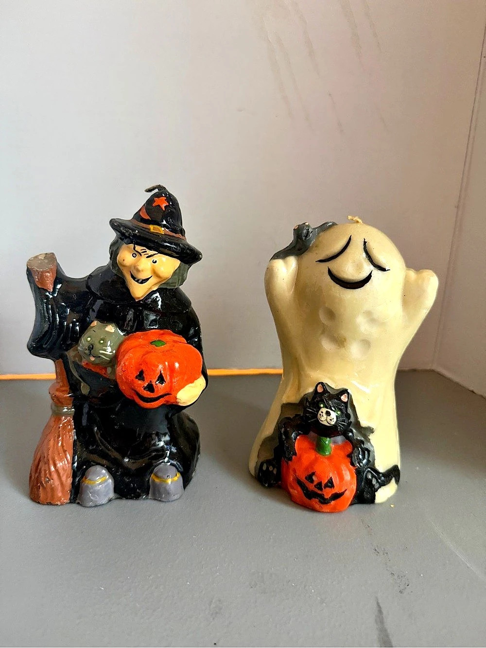 Vintage Halloween Candle Witch & Ghost Decor Wax Figurine 6.5"